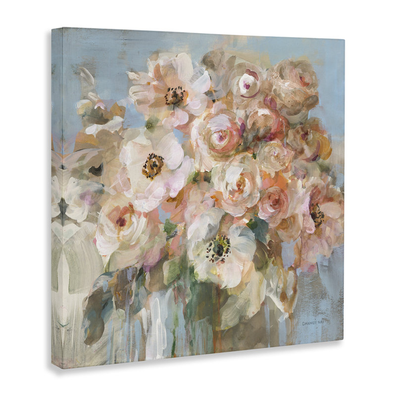 «Blush Bouquet Pink White Floral» par Danhui Nai - peinture sur toile tendue, H 17 po x l 17 po x P 1,5 po