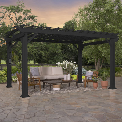 Backyard Discovery Stratford 14' x 10' Traditional Galvanized Steel Outdoor Patio Pergola Kit with Shade Sail Canopy and PowerPort