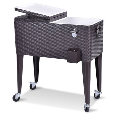 Costway 80 Quarts Serving Station / Cart Cooler with wheels in Brown