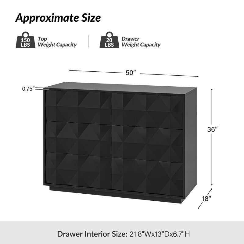 Crispa Modern 6-Drawer Dresser, Black