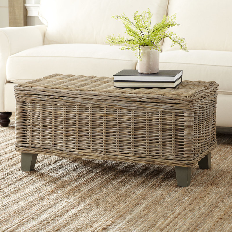 Wicker and Solid Wood Coffee Table with Storage