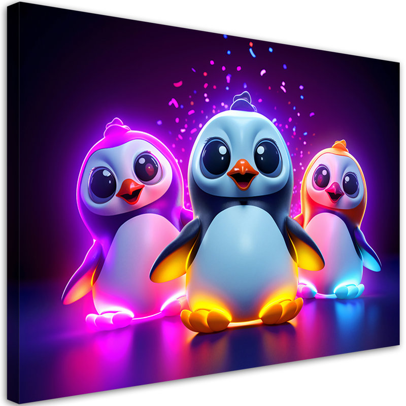 Nenon Penguin Cartoon - No Frame Print on Canvas, 70cm H x 100cm W