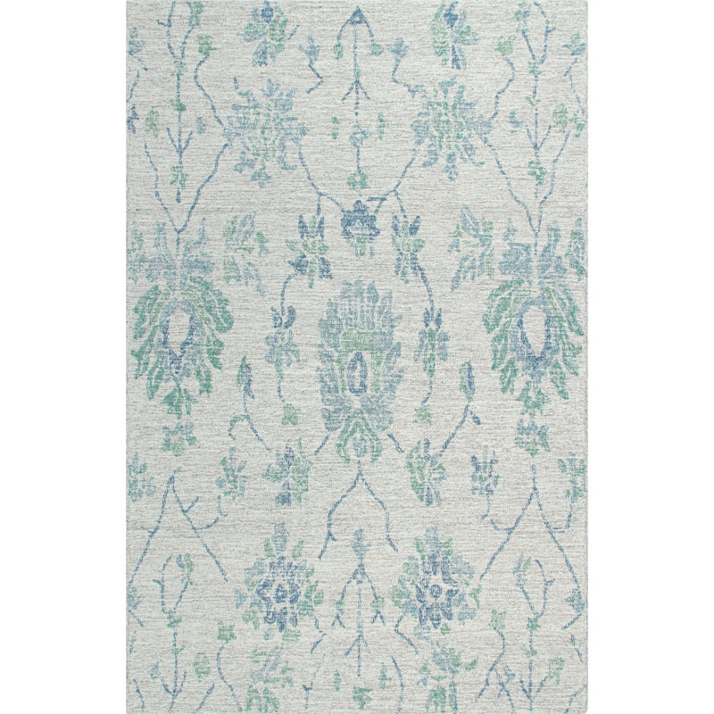 Caspar Floral Wool Blue Area Rug, Rectangle 7'6" x 9'6"