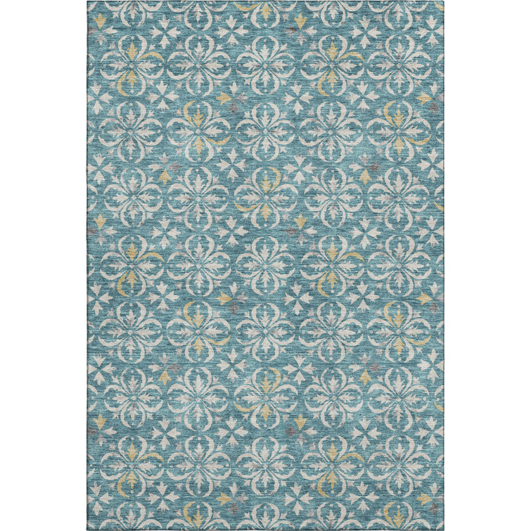 Premium Machine Washable Prisco Teal Rug