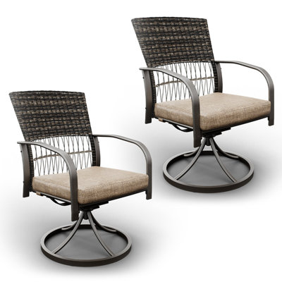 Hainer Rattan Swivel Patio Dining Chair with Cushion 2-Pack by Wildon Home