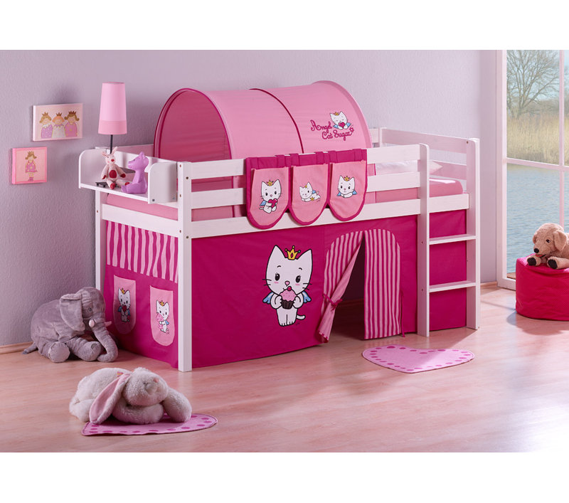 Angel Cat Sugar Loft Bed with Curtain, 90 x 190cm, Without slatted frame