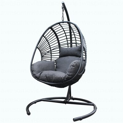 High Quality Outdoor Indoor Black Color PE Wicker Swing Egg Chair With Antracite Color Cushion And Black Color Base