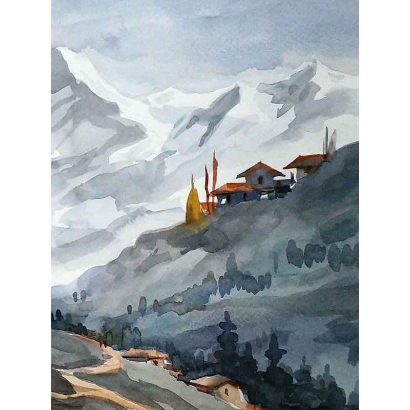 Beauté des pics de l'Himalaya calme | Aquarelle sur papier | Par Samiran Sarkar