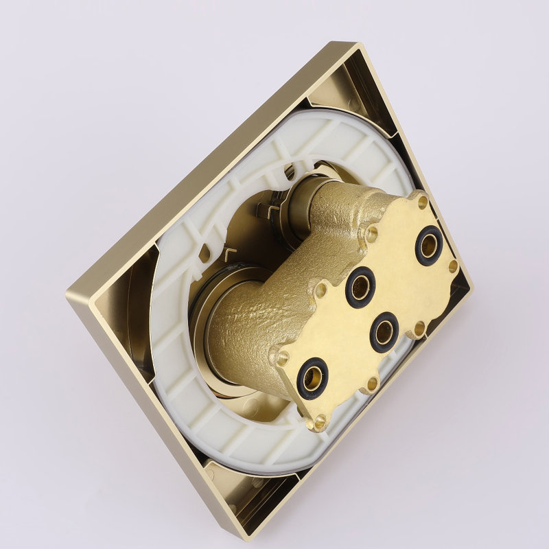 Thermostatic Shower System with Rough in-Valve with Rain Shower Heads, Gold