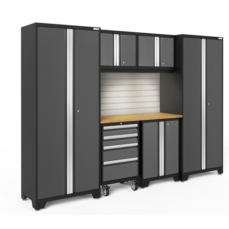 Ensemble de rangement complet 7 pièces Bold Series, Bambou, Gris, Lumière LED