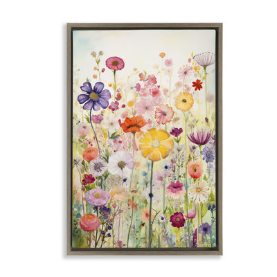 Bright Flower Garden Black Framed Floater Canvas by Roozbeh Bahramali