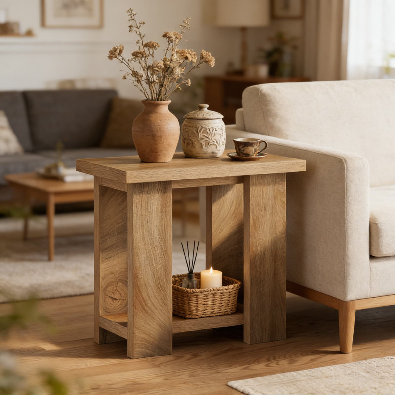 Ensemble de 2 tables d'appoint Farmhouse avec tablettes de rangement, table de bout étroite en bois ou table de chevet pour petits espaces, salon et chambre à coucher