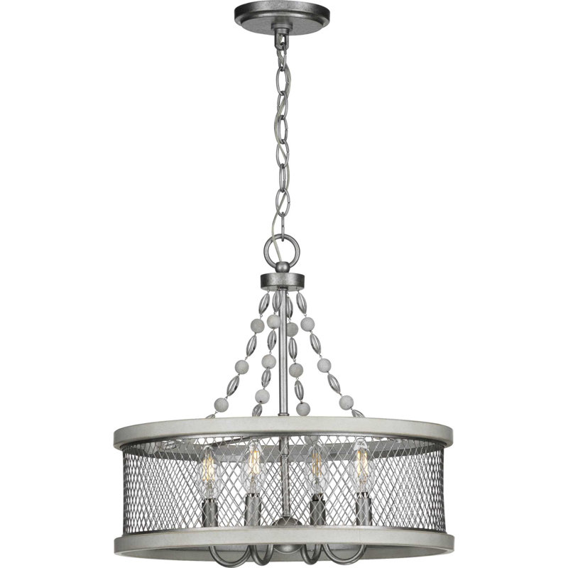 Lustre tambour 4 lumières à abat-jour millgraps, Nickel brossé