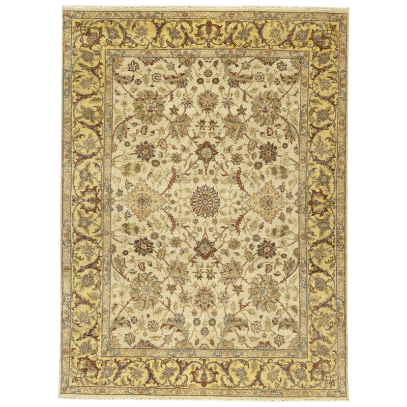 Tapis beige noué à la main de haute qualité
