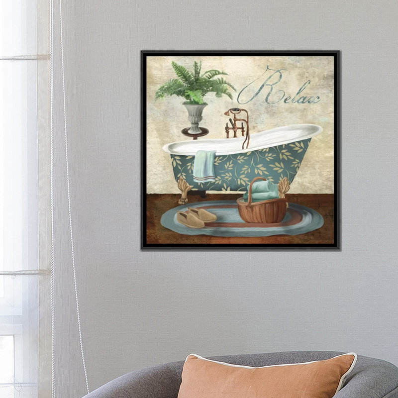 «Bath Relax», impression sur toile, H 18 po x l 18 po x P 1,5 po, Toile avec cadre noir, Pas de tapis