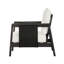 Fauteuil club d'extérieur, structure en bois d'acacia avec accents textilène noir, coussins blancs hydrofuges pour patio / cour arrière / terrasse
