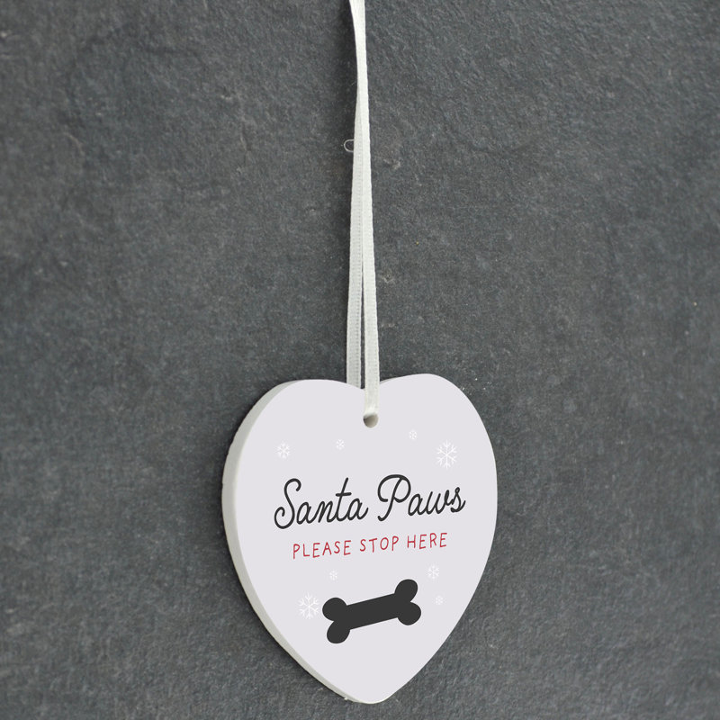 Carley Santa Paws Please Stop Here Heart Shaped Ceramic Ornament