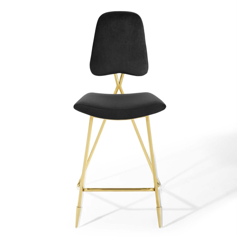 Modway Ponder Performance Velvet Bar Stool, Black, Counter Stool (26.5" Seat Height)