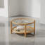 Table basse en rotin, table basse en bambou à 2 niveaux avec plateau en verre et tablette de rangement en rotin en PVC, table basse ronde moderne pour salon, bureau, naturel