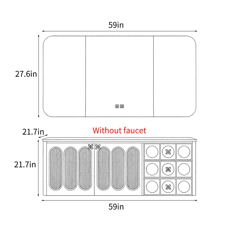 Armoire de salle de bain rétro, H 21,7 po x l 59 po x P 21,7 po, Gris foncé