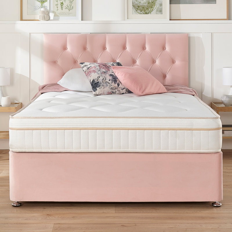 Amanjot Coilsprung Divan Bed Set, Small Double (4'), Rose, No Drawers