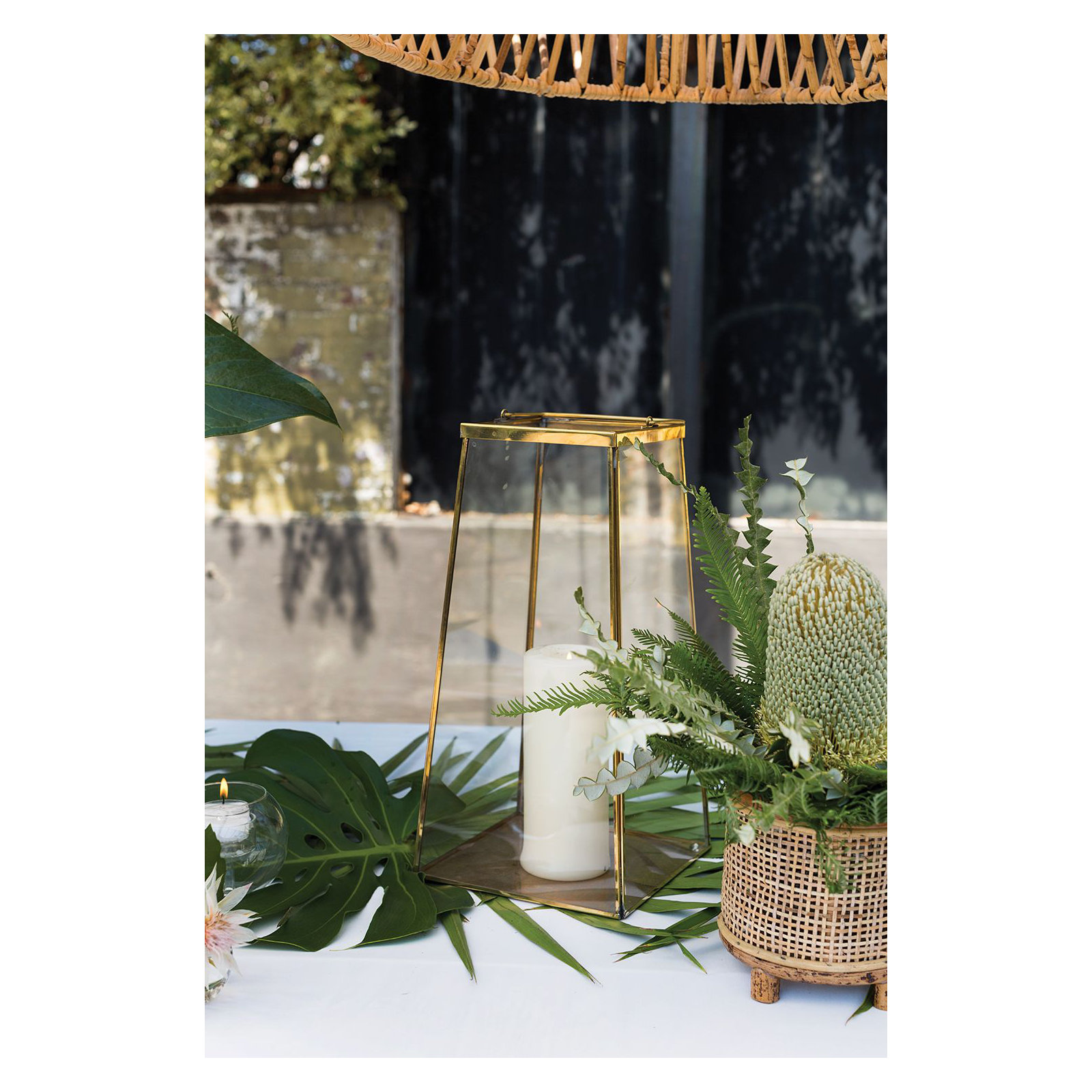 Metal Table Top Lantern, 14.75" H x 7.5" W x 7.5" D