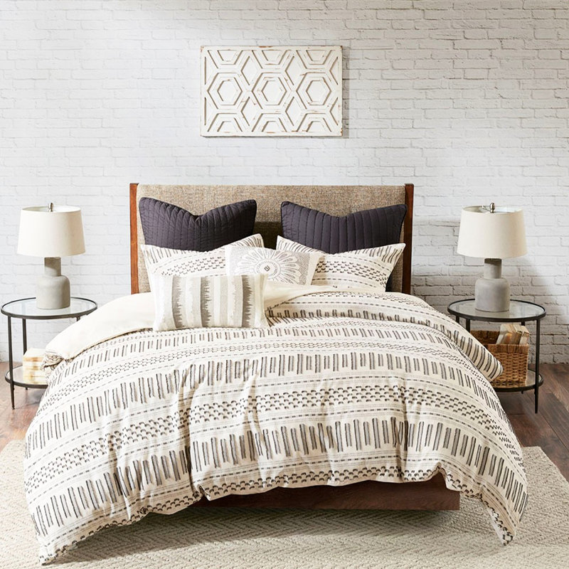 Literie en coton - Gris anthracite, 100% coton, Style, Bartacks cachés, 2 taies décoratives, Édredon élégant, Design moderne décontracté