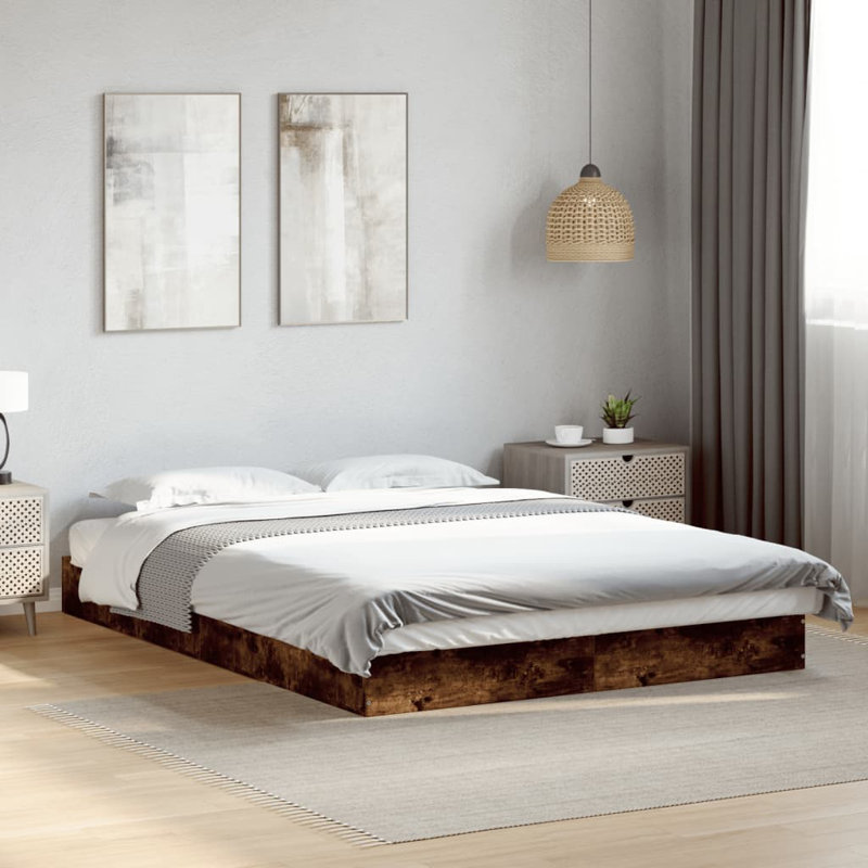 Vidaxl Bed Frame Engineered Wood, Small Single (2'6), Smoked Oak