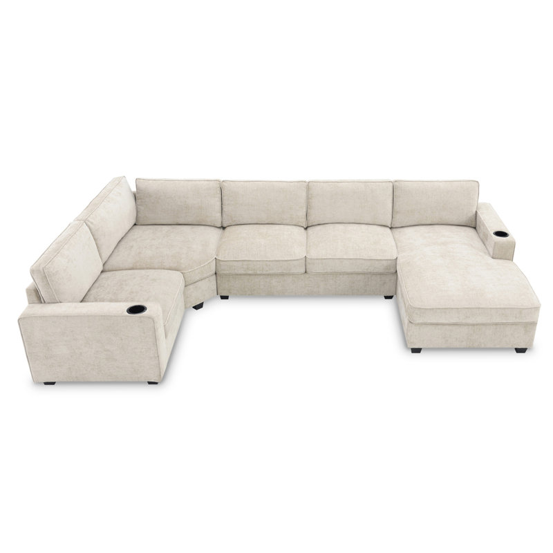119*67" U Shaped Sectional Sofa,6 Seat Chenille Corner Couch Set with Oversized Chaise Lounge,Irregular Corner,Deep and Wide Seat Comfy Sofa with Cup Holders for Living Room,Apartment,2 Colors 