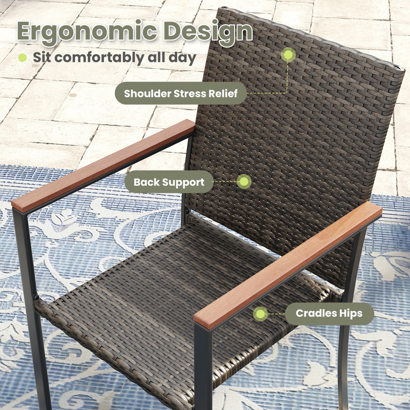 4-Piece Stackable Pe Wicker Outdoor Dining Chairs