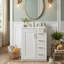 Meuble-lavabo autoportant moderne de 24 po avec lavabo central en céramique de 4 po, buffet de rangement à cadre en bois massif avec 3 tiroirs asymétriques et porte à fermeture en douceur (disponible en bleu et blanc)-129371875