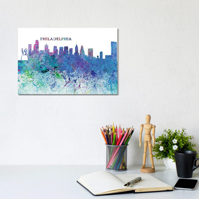 Philadelphia Pennsylvania Skyline Silhouette Impressionistic Splash by Markus & Martina Bleichner - Wrapped Canvas Print