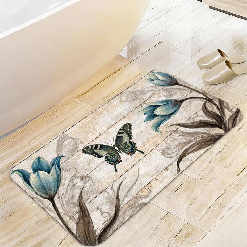 Tapis bleu pour salle de bain en tulipe bleue, 20 x 32 po, pour salle de bain et salon