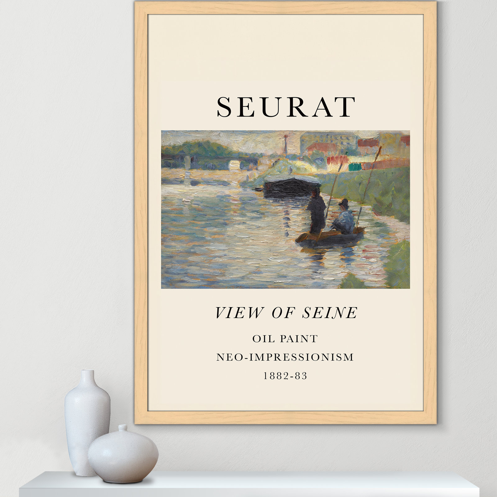 View Of Seine by Georges Seurat, No, Natural Single Picture Frame, 49" H x 35" W x 1.25" D