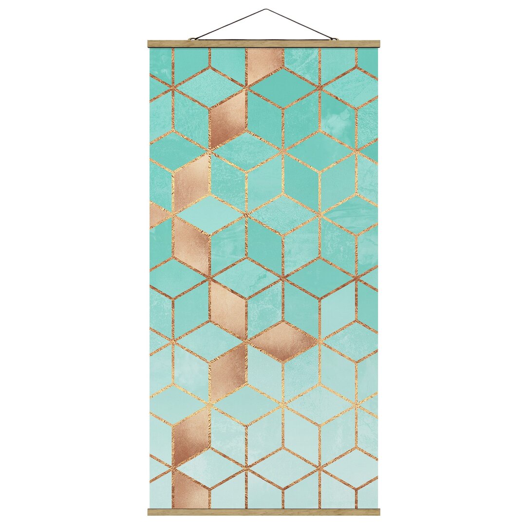 Grafikdruck Turquoise White Golden Geometry von Elisabeth Fredriksson