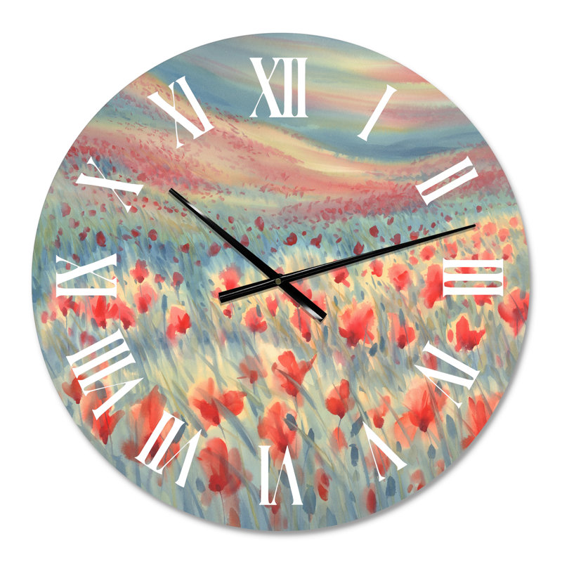 Poppy Field in Gentle Evening Glow Valley - Horloge murale maison de campagne, Petit