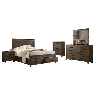 Feliberto 5 Piece Bedroom Set in Rustic Golden Brown