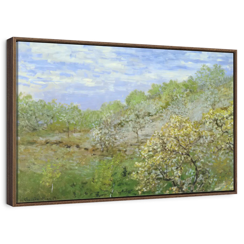 Pommiers en fleurs, 25 po x 17 po, Cadre flottant en noyer