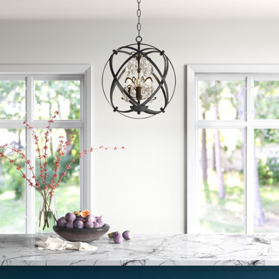 Rappaport 4 - Light 17"W Dimmable Globe Chandelier with Crystal Accents