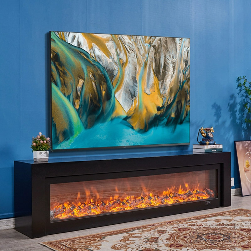 Black Solid Wood TV Cabinet Fireplace, 20.08" H x 78.74" W x 12.6" D