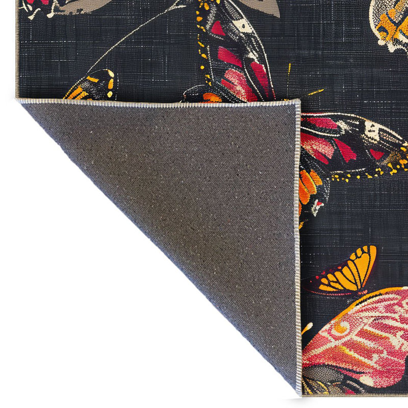 Tapis décoratif moderne à motif de papillons anthracite foncé Paris Collection, Tapis de couloir 3 pi 3,37 po x 9 pi 10,11 po
