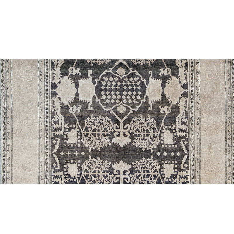 Tapis brun et beige de haute qualité noué à la main