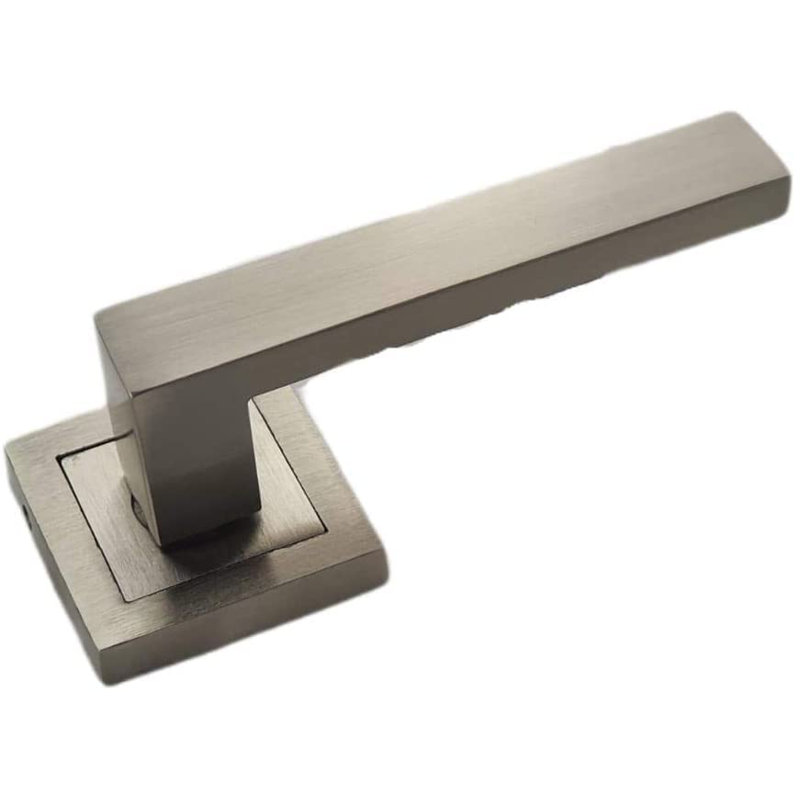 1 Pair Delta Door Handles on Square Rose in Satin Stainless Steel Finish with Tubular Latches & Hinges