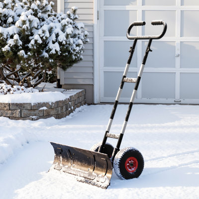 Snow Shovel Pusher Plow with Wheels