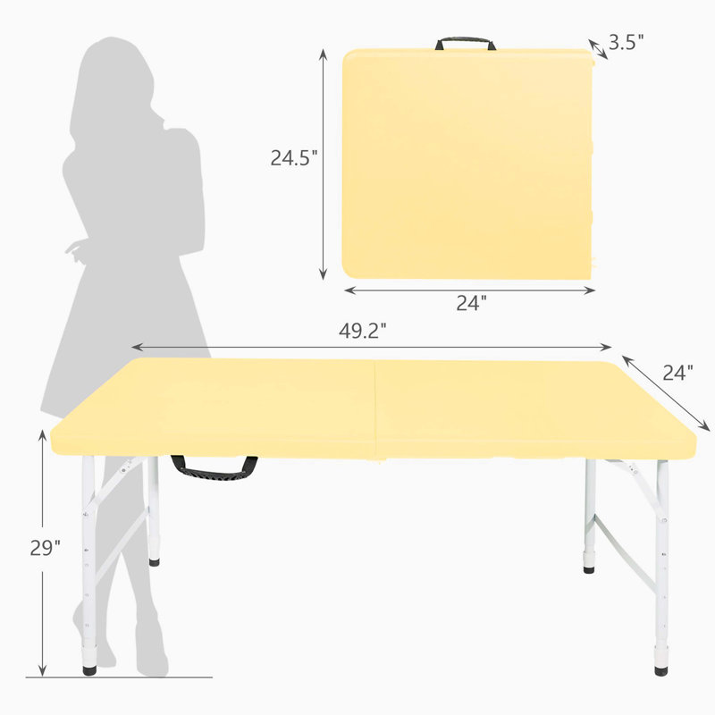 Table pliante portative jaune pâle de 4 pi avec poids maximum 135 kg pour l'intérieur et l'extérieur