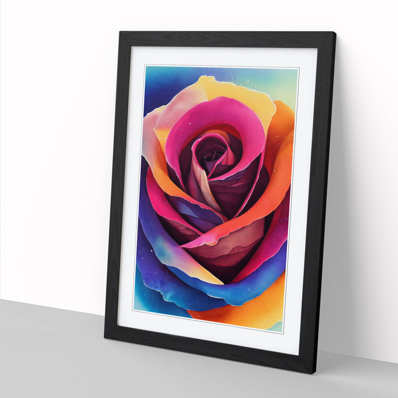 Watercolour Rose Flower Vol.1 - Picture Frame Print, 34cm H x 25cm W x 2cm D, Walnut