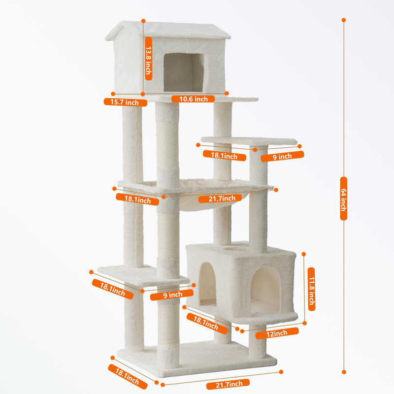 Arbre à chat avec poteaux à griffer et hamac, Beige