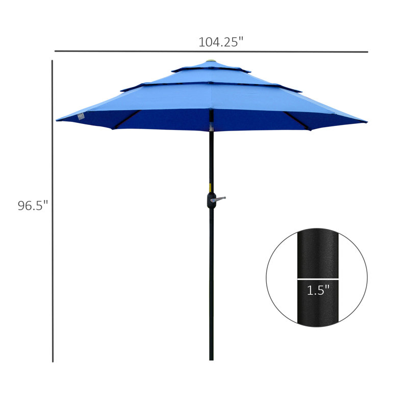 Parasol de patio 9 pi avec dessus ventilé, bleu foncé pour la ventilation de la pelouse et de la cour arrière, jardin