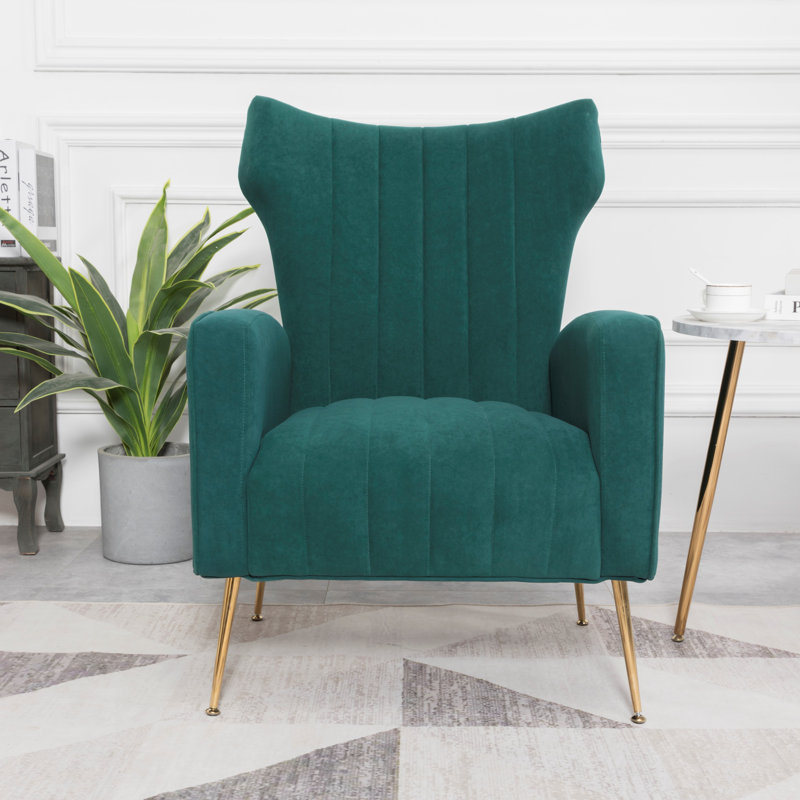 Floreal 27.5" Wide Velvet Wingback Chair, Green