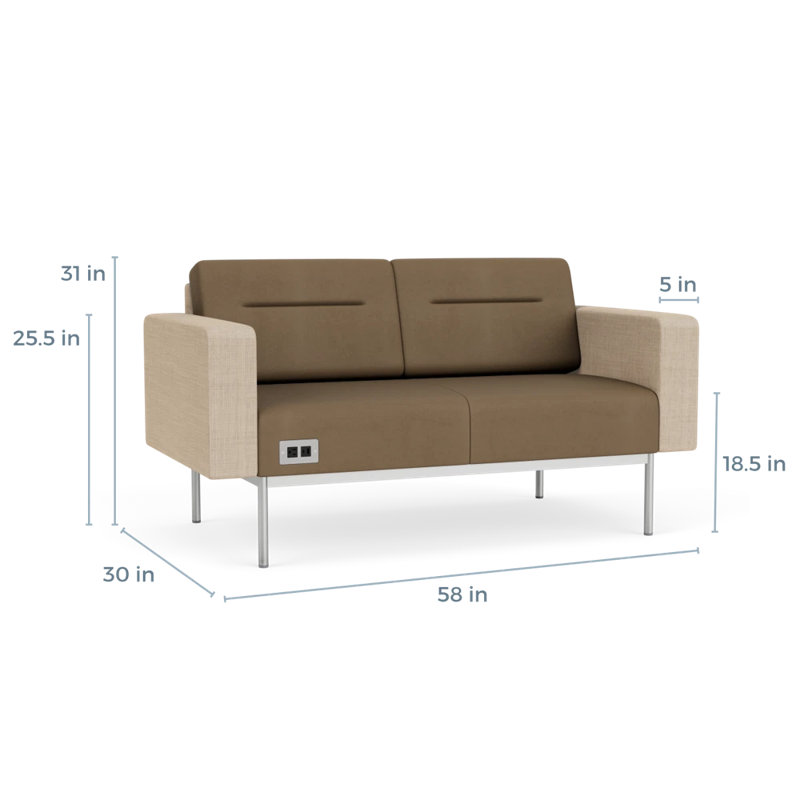 Causeuse de réception Darsey, Argent argent, Patriot Plus taupe; calcaire Chambray, Avec alimentation